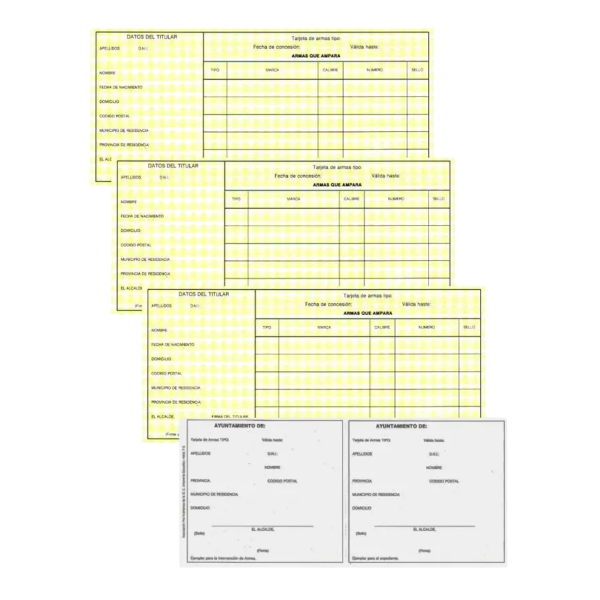 tarjetas registro armas